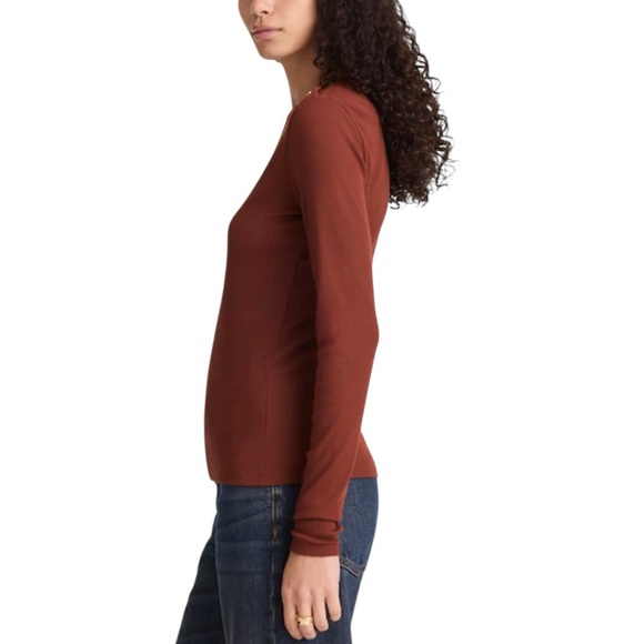 Madewell Ribbed Crewneck Long Sleeved Top with Shoulder Button Details NWT M - Picture 2 of 13